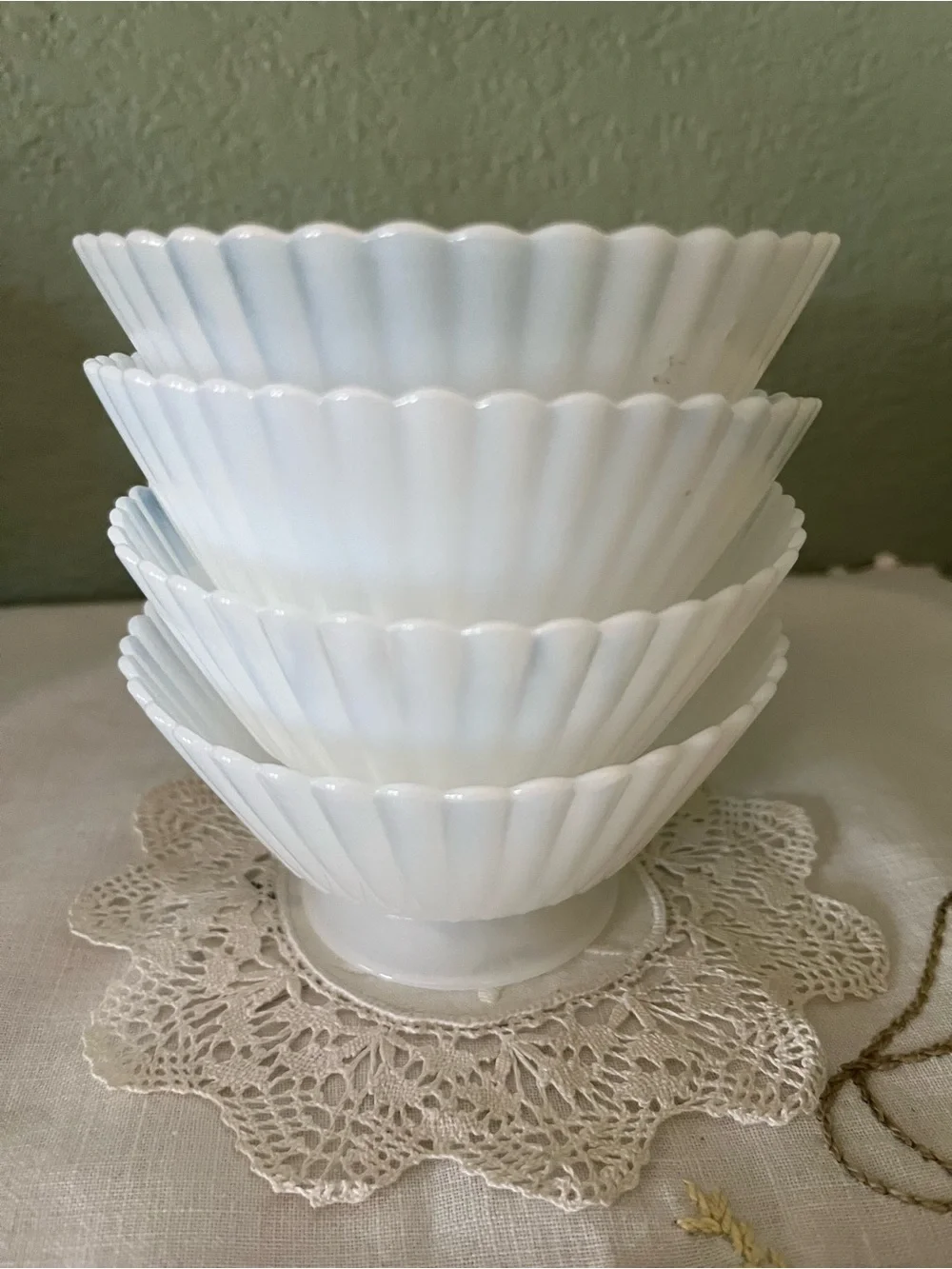 Vintage MacBeth-Evans Monax Petalware Footed Sherbet Bowls Set of 4